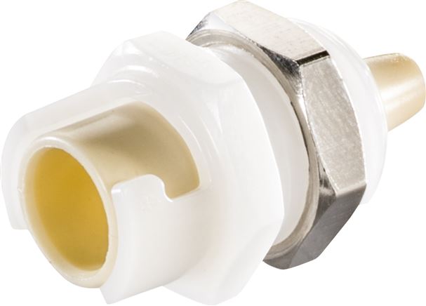 Exemplary representation: Coupling socket with grommet & bulkhead thread, polypropylene