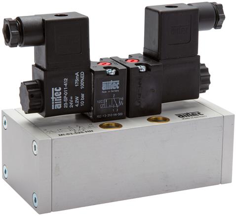 Exemplary representation: 5/2-way solenoid pulse valve or 5/3-way ISO-solenoid valve